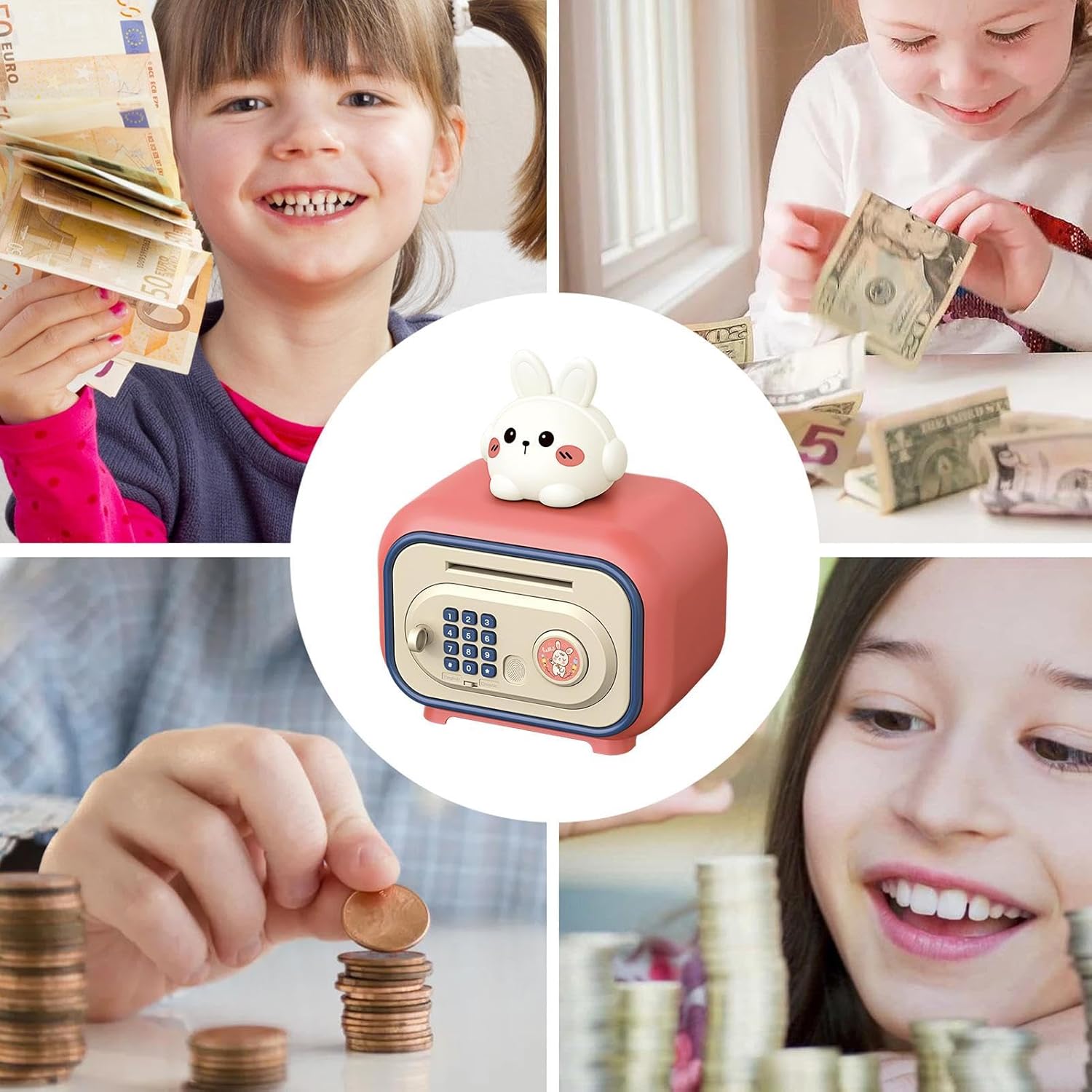 Money Box for Kids - Password & Fingerprint ATM Automatic Cute Toys | Money Bank for Kids - for Girl Boys Birthday Play Christmas Home 4-10 Years Children