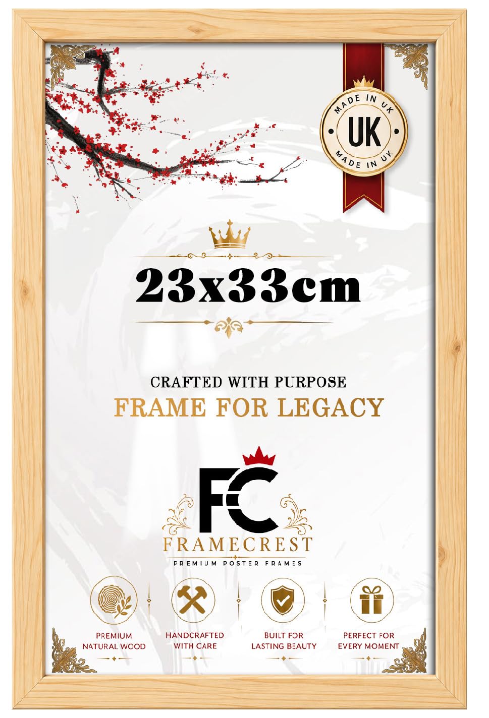 FRAMECREST Classic MDF Poster Frame |23x33cm Size for Posters, Certificates, and Prints |Wood Finish, Rectangle| Backboard and Perspex Included |Metal Clip to Hold Photos Print -[Pine] — image 1