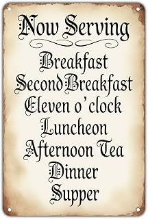 Second Breakfast Menu tin sign, Vintage Hobbit Meal Metal Sign print Aesthetic Room Decor for Home Kitchen Bar Coffee Indoor Outdoor Wall, 8 X 12 in