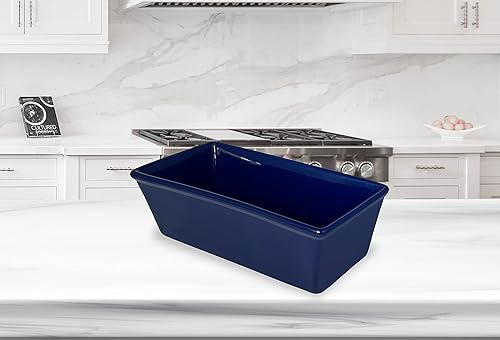 Miniatura 2 de Molde para pan de cerámica Tamaño total 10 "x 5" x 3.25 "Tamaño de la superficie: 9.25" x 4.25" x 3" Dep Blue