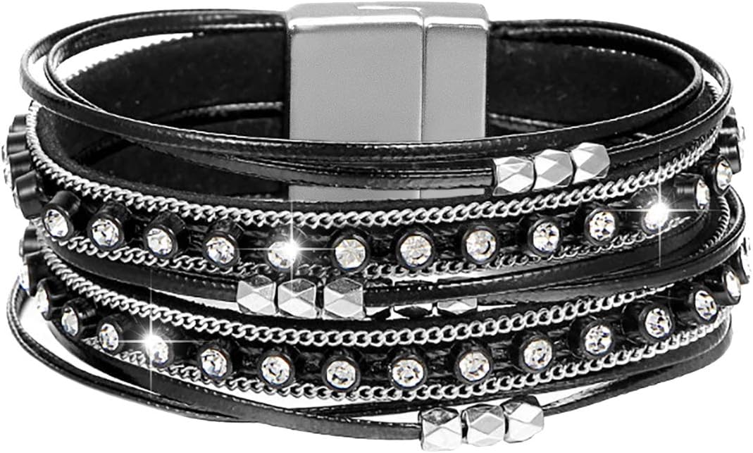 GleamartMulti-Layer Leather Bracelet Beads Wrap Cuff Bangle for Women