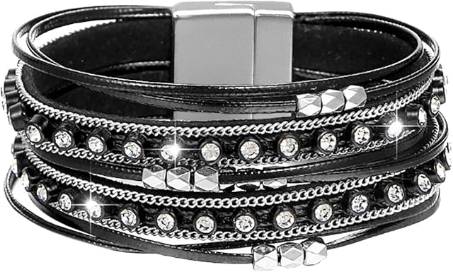 Gleamart Multi-Layer Leather Bracelet Beads Wrap Cuff Bangle for Women