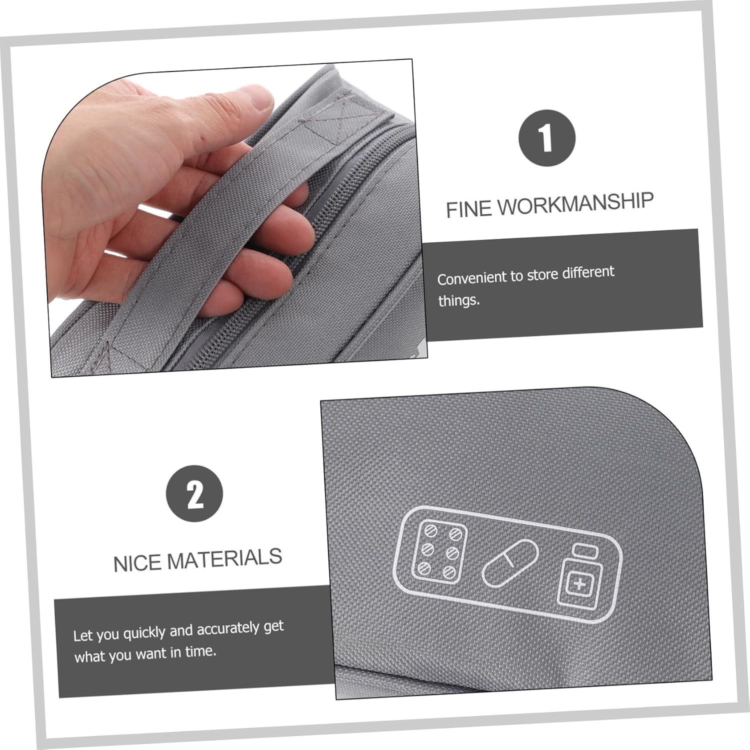 Portable Medication Organizer Bag First Aid Storage Case Smooth Zipper Closure Wear-Resistant Design for Travel Home and Emergency Supplies