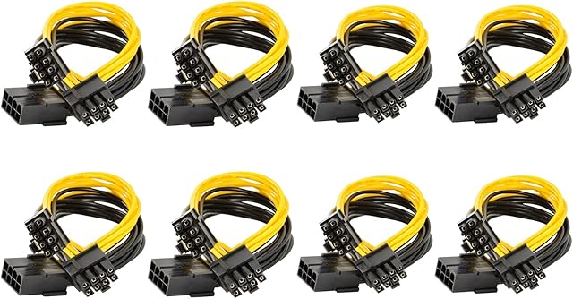 Xhwykzz 8 Pin PCI-E to 2 PCI-E 8 Pin (6 Pin + 2 Pin) Power Cable, Splitter PCI Express Graphics Card Connector PC Power Cable GPU Graphics Video Card Wire (8/Pack 12 Inch