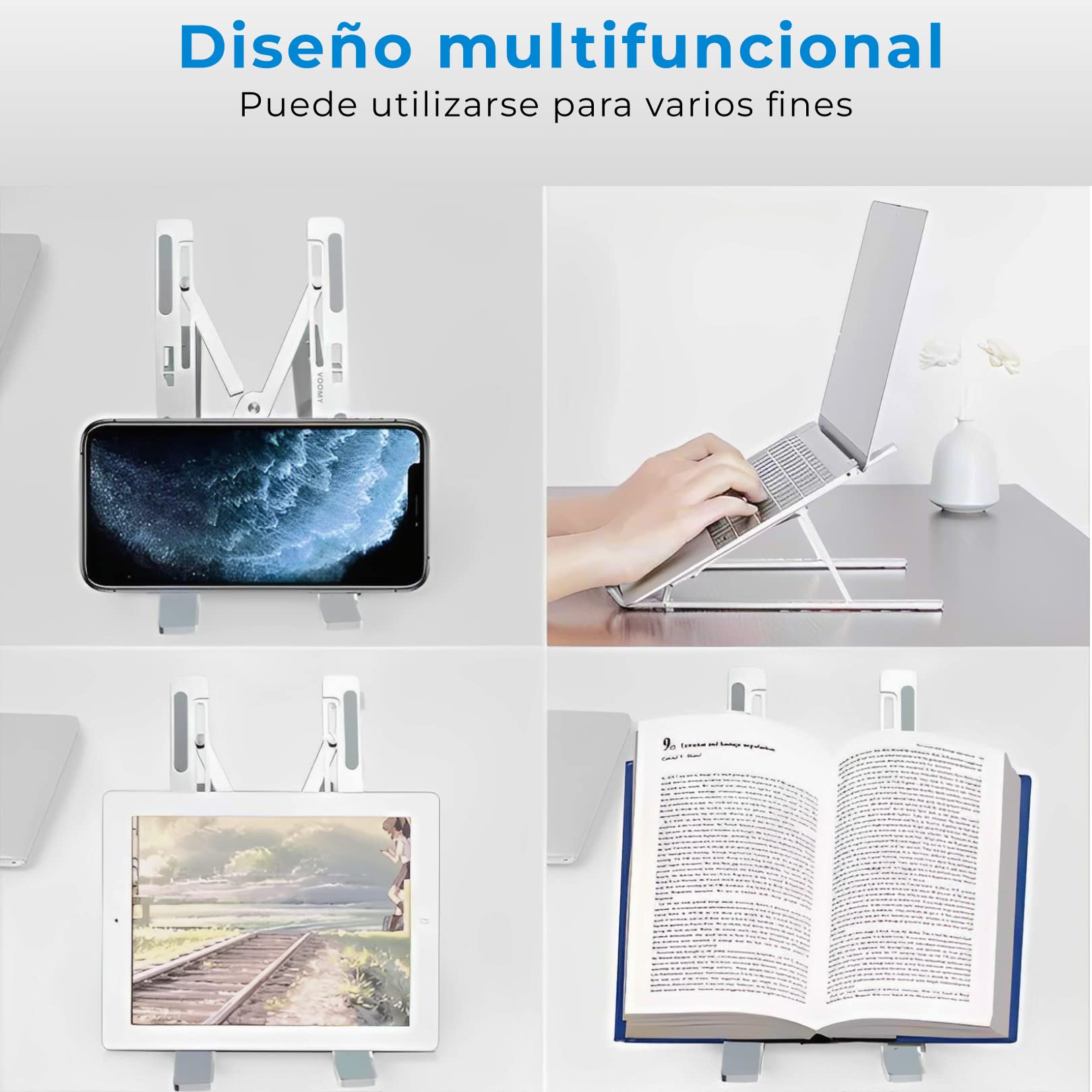 Voomy Soporte Portatil Mesa, Base 6 Ángulos Elevador Ajustable, Laptop Stand 9-16" de Aluminio para Portátil, Macbook, Notebook, Ordenador, Negro