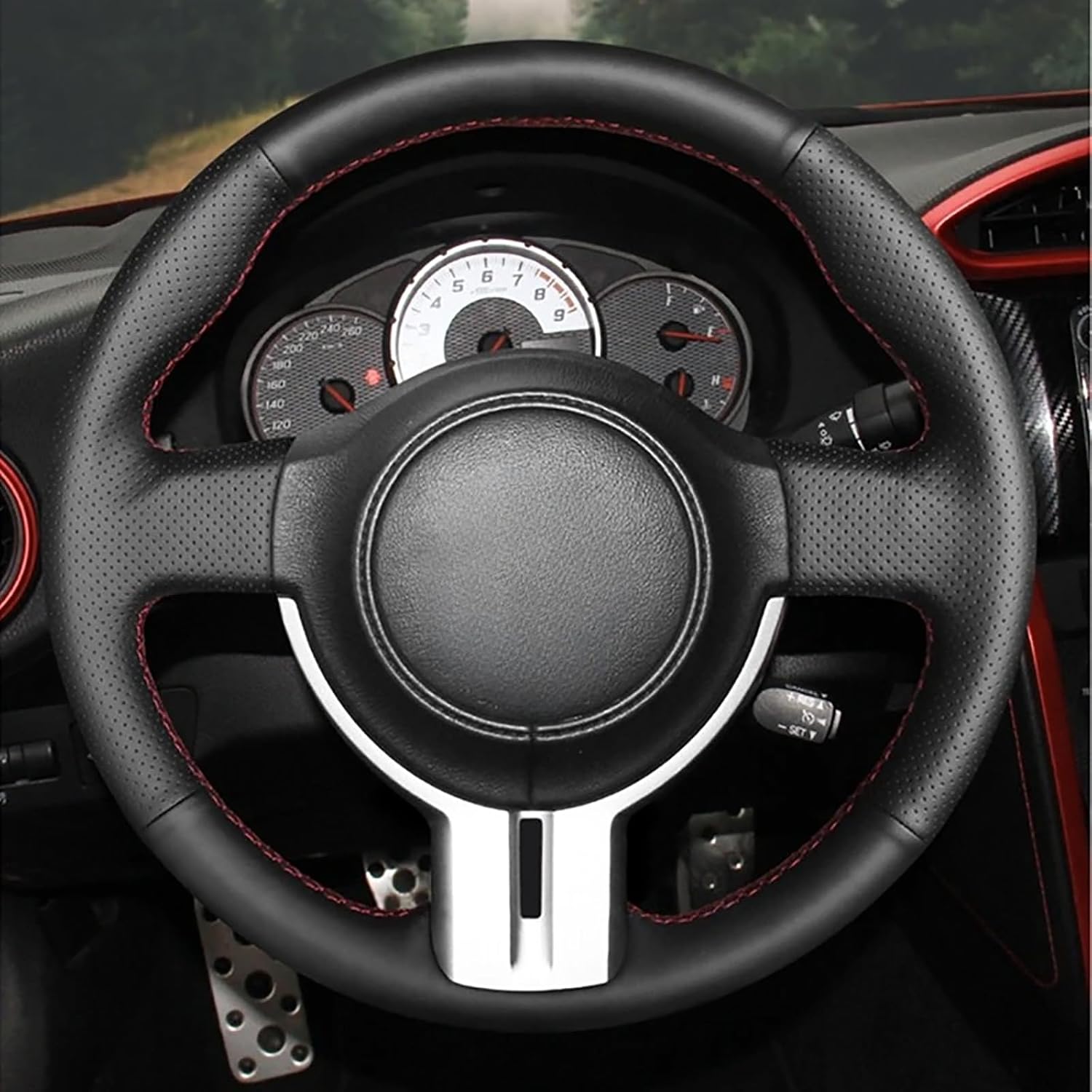 Loncky Black Genuine Leather Auto Custom Steering Wheel Covers for Scion FR-S 2013 2014 2015 2016 / Subaru BRZ 2013-2016 / Toyota 86 Accessories