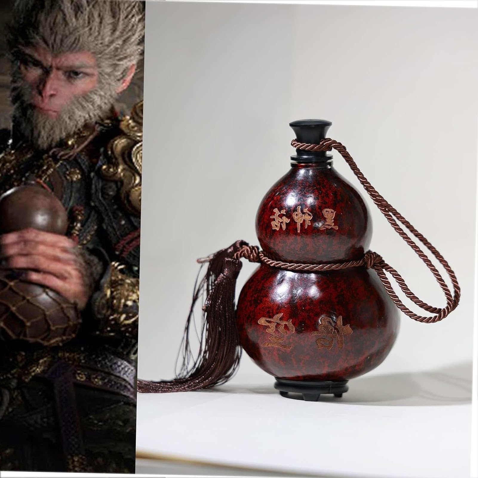 JOUFNING Decoration Art Statue Sculpture - Black Myth Wukong Gourd Water Bottle Beverage Container, Portable Natural Bottle Gourd, Large Capacity Bottle, Home Decor Ornament