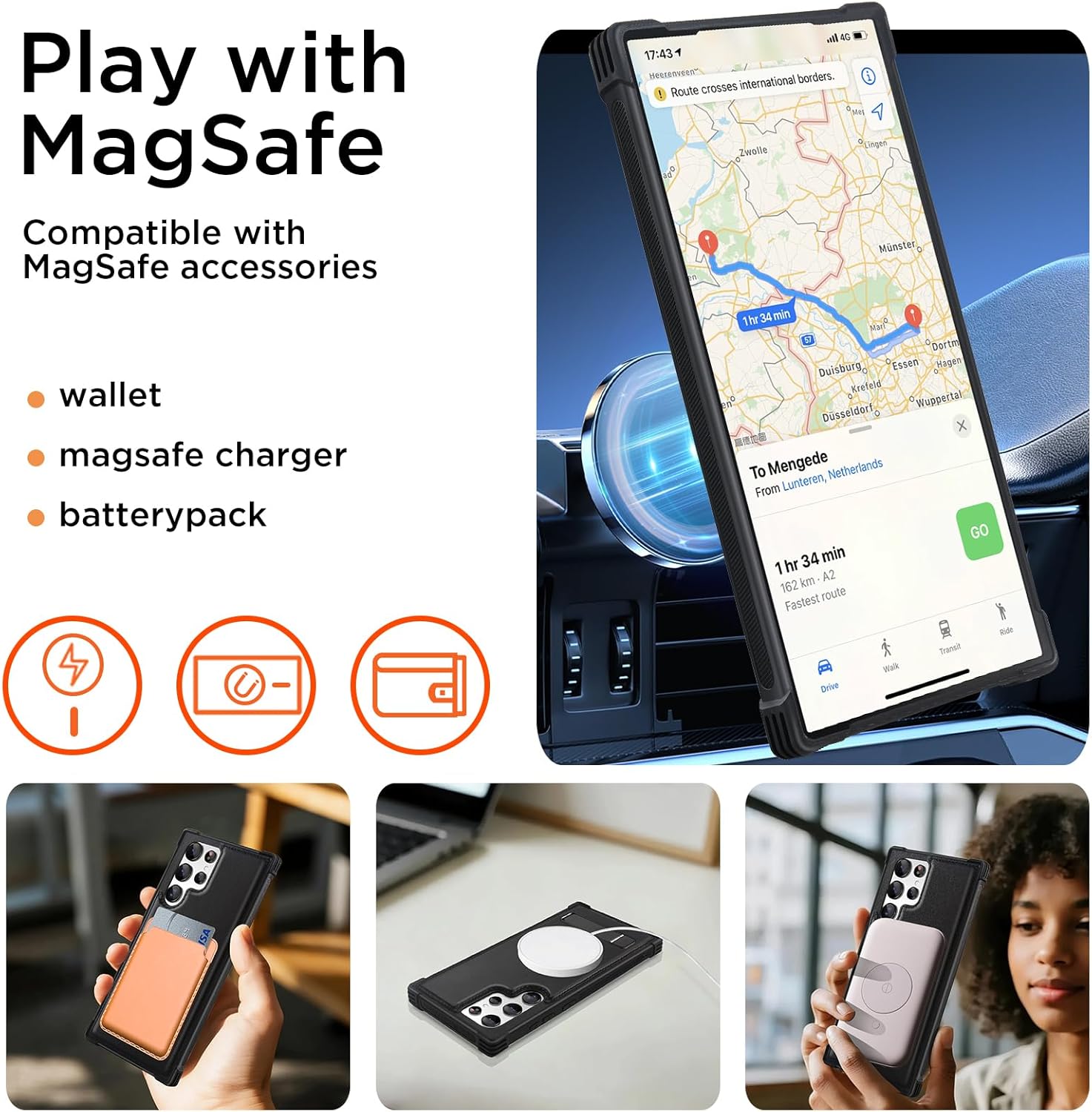 KEZiHOME for Samsung Galaxy S22 Ultra Case with Stronger Magnetic, Genuine Leather [Built-in Kickstand] Military-Grade Drop Protection S22 Ultra Phone Cover Case 5G for Samsung S22 Ultra (Black) - Image 7