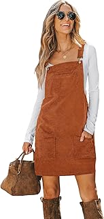 CUPSHE Women Corduroy Fall Dresses Front Bib Pocket Square Neck Wide Strap Casual Overall Mini Dress