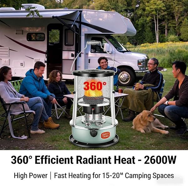 Kerosene Heaters for Indoor Use, 2 in 1 Portable Kerosene Heater & Stove, 9000 BTU Non Electric Heater for Large Rooms,18-21h Runtime, for Tents, Garage, Ice Fishing, Camping & Emergency Use (Black) - 2