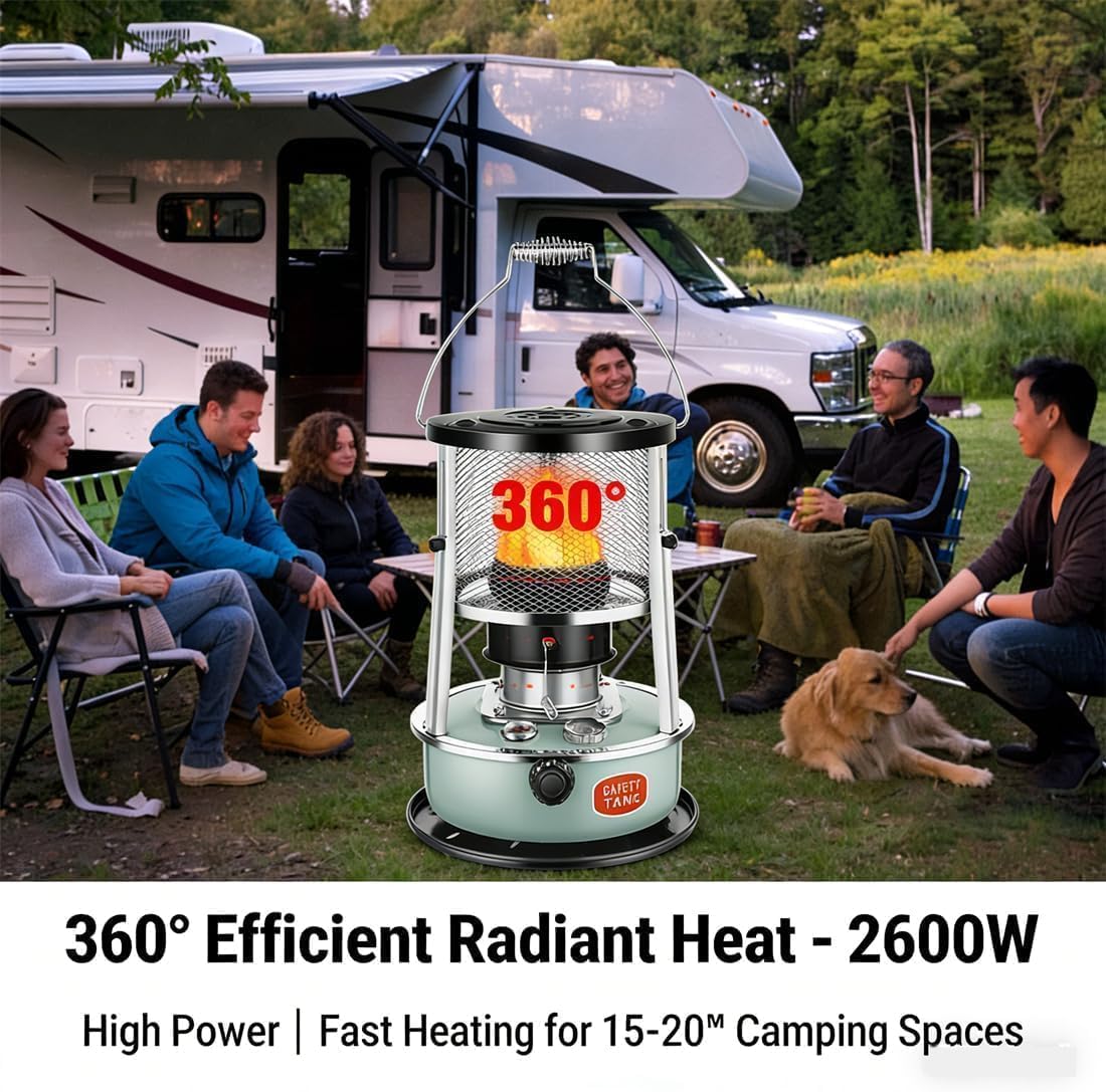 Kerosene Heaters for Indoor Use, 2-in-1 Portable Kerosene Heater & Stove, 9000 BTU Non-Electric Radiant Heater for Large Rooms up to 300 sq ft, 18–21h Runtime for Camping, Garage, Emergency (Black) — view 2