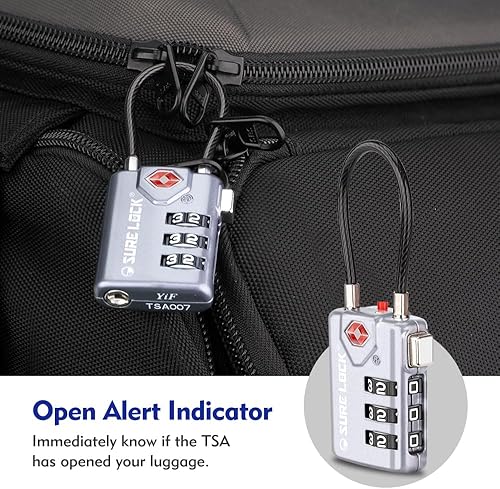 Vista 11 de SURE LOCK Cerraduras de equipaje de viaje compatibles con TSA, indicador de inspección, diales de fácil lectura, paquete de 2, NEGRO 2 PACK, serio