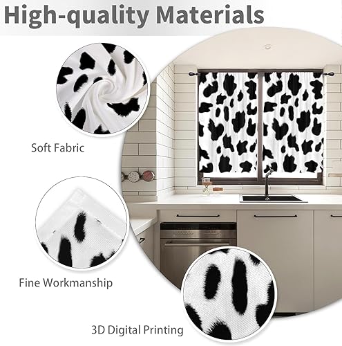 Miniatura 3 de EGLGCC Cortinas de cocina con estampado de vaca, lindas vacas blancas y negras, 27.5 pulgadas de ancho x 39 pulgadas de largo, bolsillo para barra,