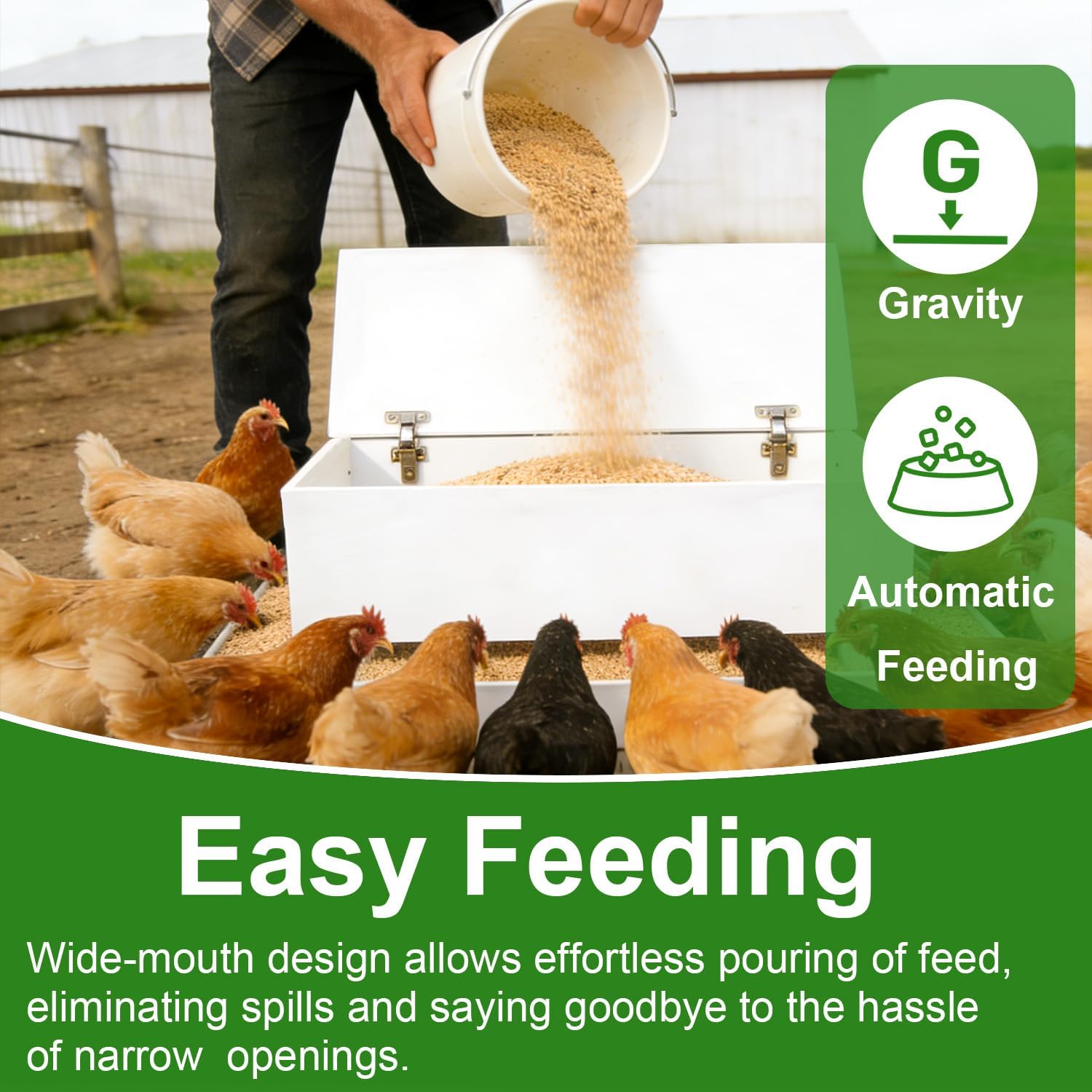 Large Chicken Feeder Trough 38", Heavy Duty Wooden Chicken Feeders with Crossbar, Holds 12 Chickens with Feed Storage Cabinet,Poultry Feeder Trough for Duck Geese Turkey Pigeon