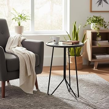 LIFFY Outdoor Side Table,12 Indoor Small Round Glass Tabletop Accent Table with Metal Frame, Home Decorative Plant Stand & End Table Outside for Patio, Garden, Yard, Kitchen, Porch
