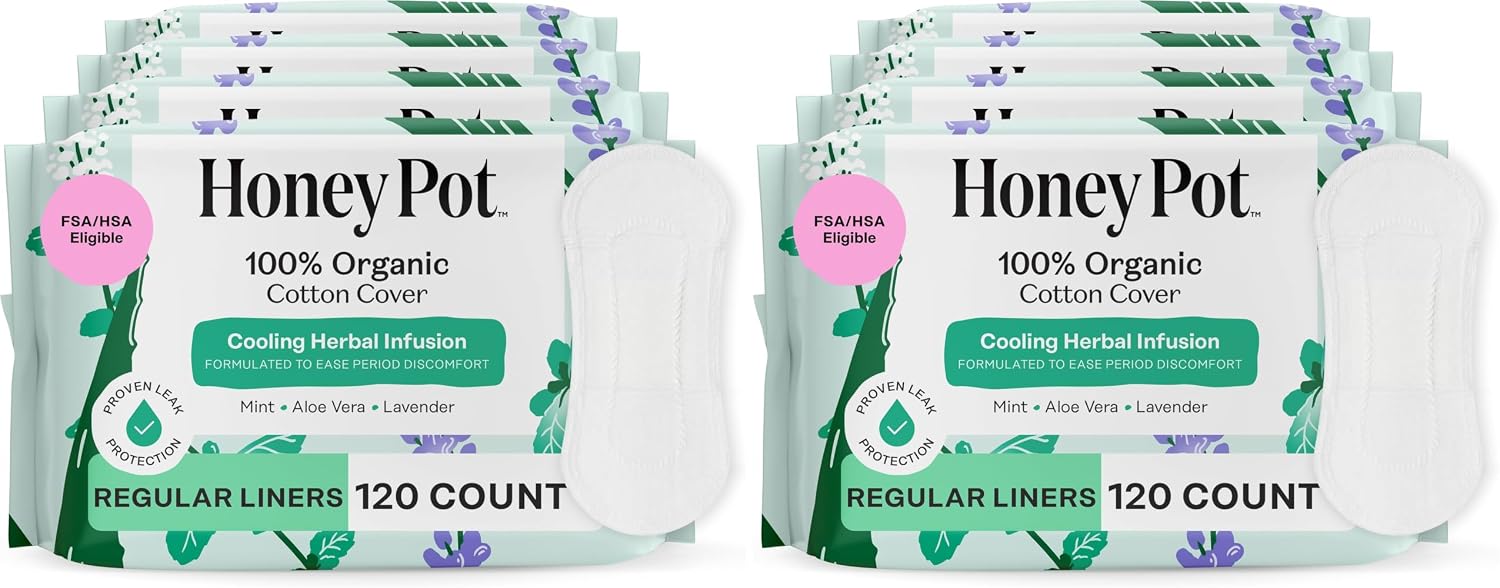 The Honey Pot Company - 120 ct - Herbal Everyday Panty Liners for Women - Infused w/Essential Oils for Cooling Effect & Organic Cotton Cover - Feminine Care (Pack of 2)