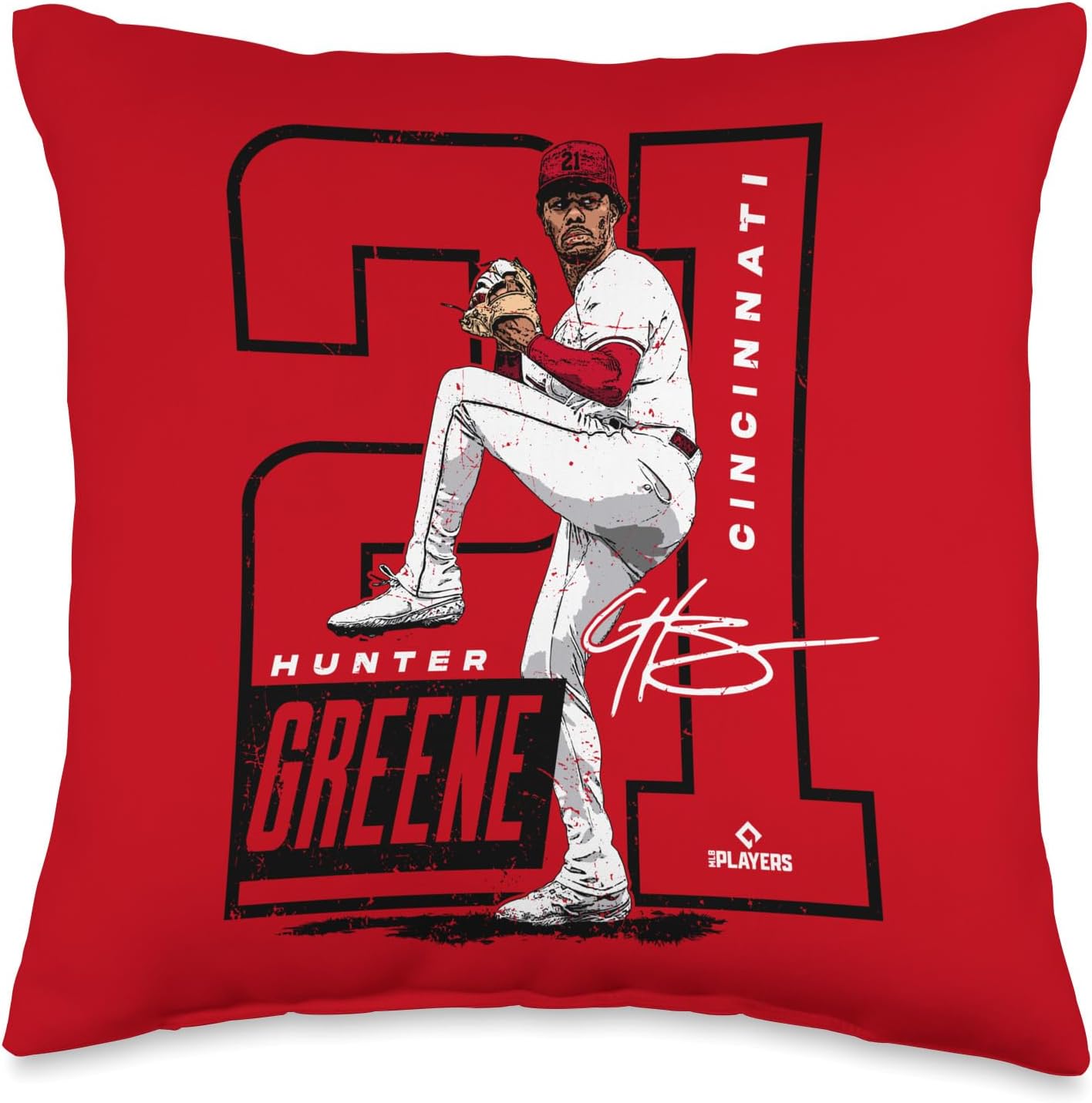 Hunter Greene | Cincinnati MLB Baseball Players | MLBHGR202M Throw Pillow