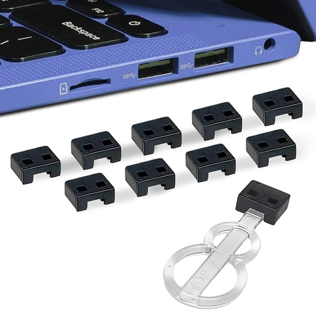 Port Plugs USB-A Port Blockers (10-Pack) Key Lock USB Security - Removable Type-A Locks for PC, Laptop & Notebook Data Protection, Dust & Moisture Resistant Shield (Black)