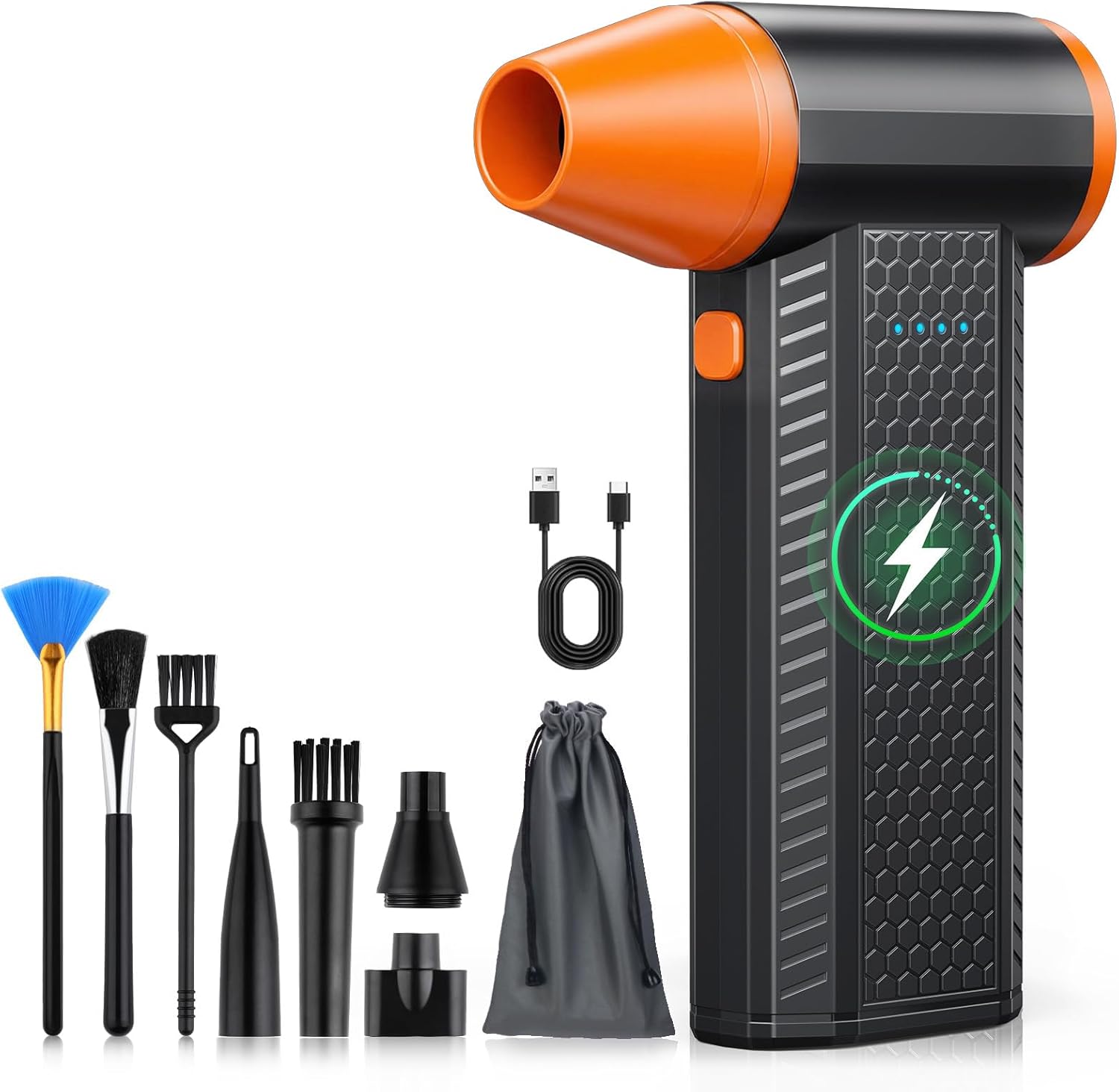 Compressed Air Duster kit-Blower-pc Duster Electric-130000RPM- Replace Compressed air can-Keyboard Clean-car Mini Snow Blowers-Car Dryer air Blower-Jet Fan-No air Canned dusters for Cleaning(Orange)