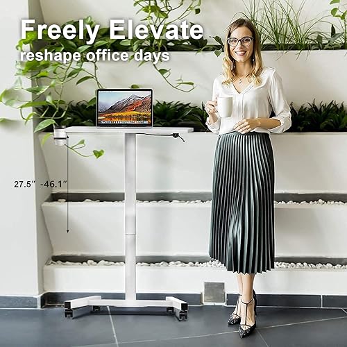 Vista 41 de Escritorio móvil de pie de 28 pulgadas de altura ajustable, escritorio de pie portátil con ruedas bloqueables, mesa rodante para el hogar, oficina