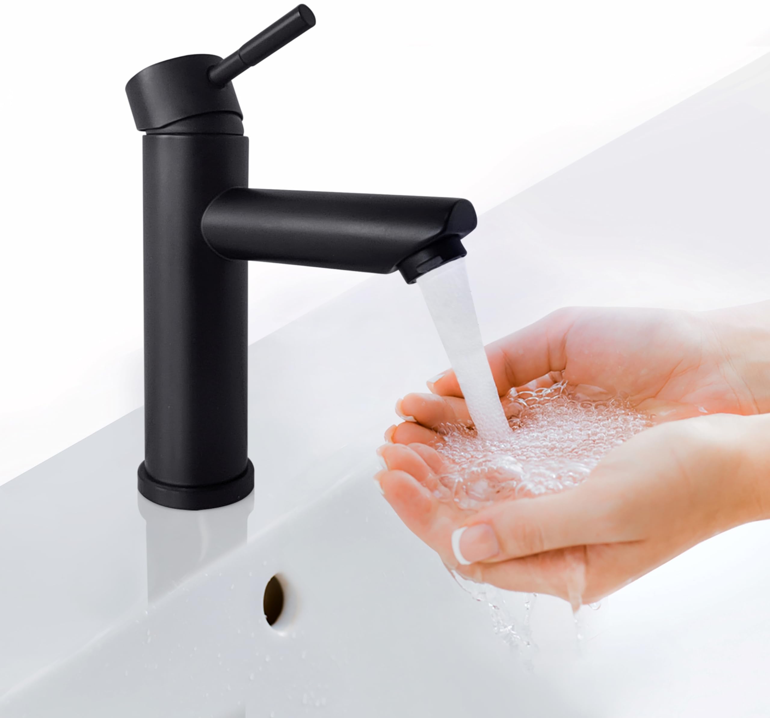 Wasserhahn Bad Schwarz Edelstahl - inkl. Befestigung und Schläuche, Waschbecken Bad-Armatur Waschtischarmatur Badezimmer Bathroom Waschtisch Wascharmatur Wasserarmatur Einhandmischer