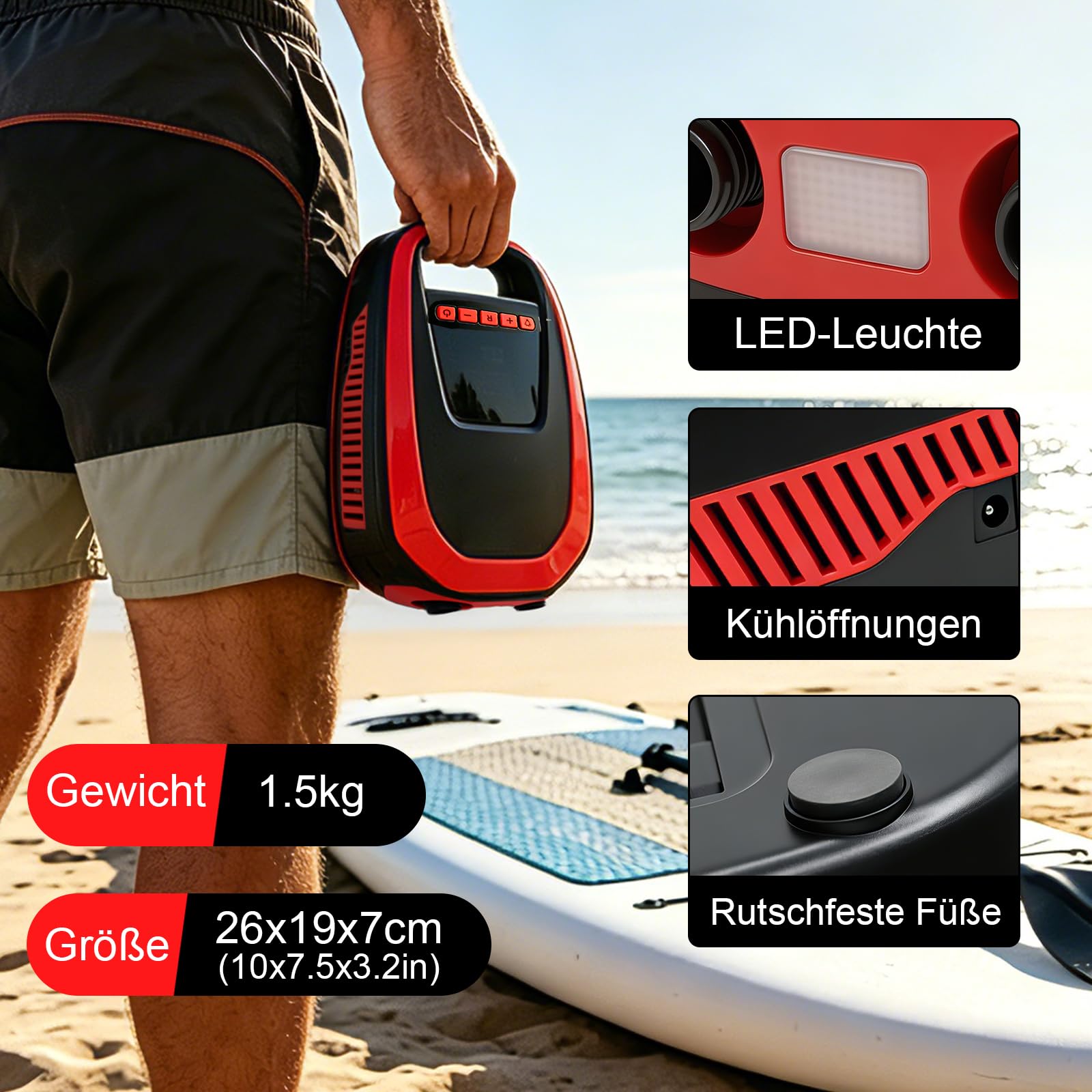 SUP Pumpe Elektrisch 12V – 400L/min Dual-Stage Luftpumpe mit Auto-Stopp & LCD, 8–10 Min Schnellaufblasung, für Paddle Board, Reifen & Camping, Deflate Funktion