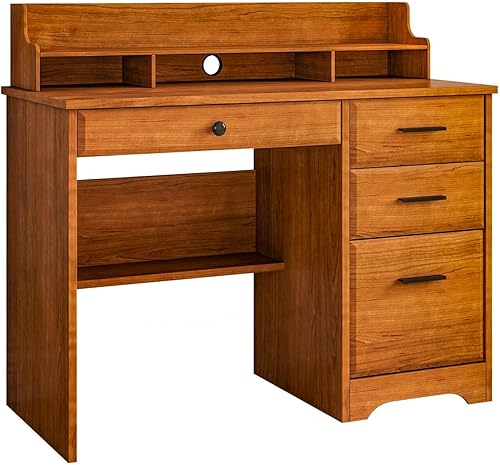 Miniatura 5 de 4 EVER WINNER - Escritorio para computadora con cajones para espacios pequeños, escritorio de madera con gabinete de archivos y soporte para