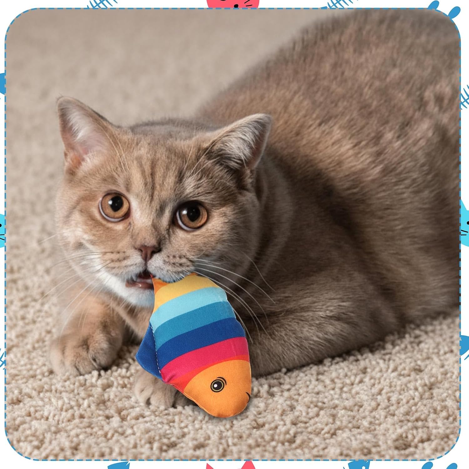 5 Pack Catnip Cat Toys Indoor Interactive Cat Toys Funny Catnip Kitten Chew Gifts Pet Birthday Party Presents (Cartoon Fish Shape)
