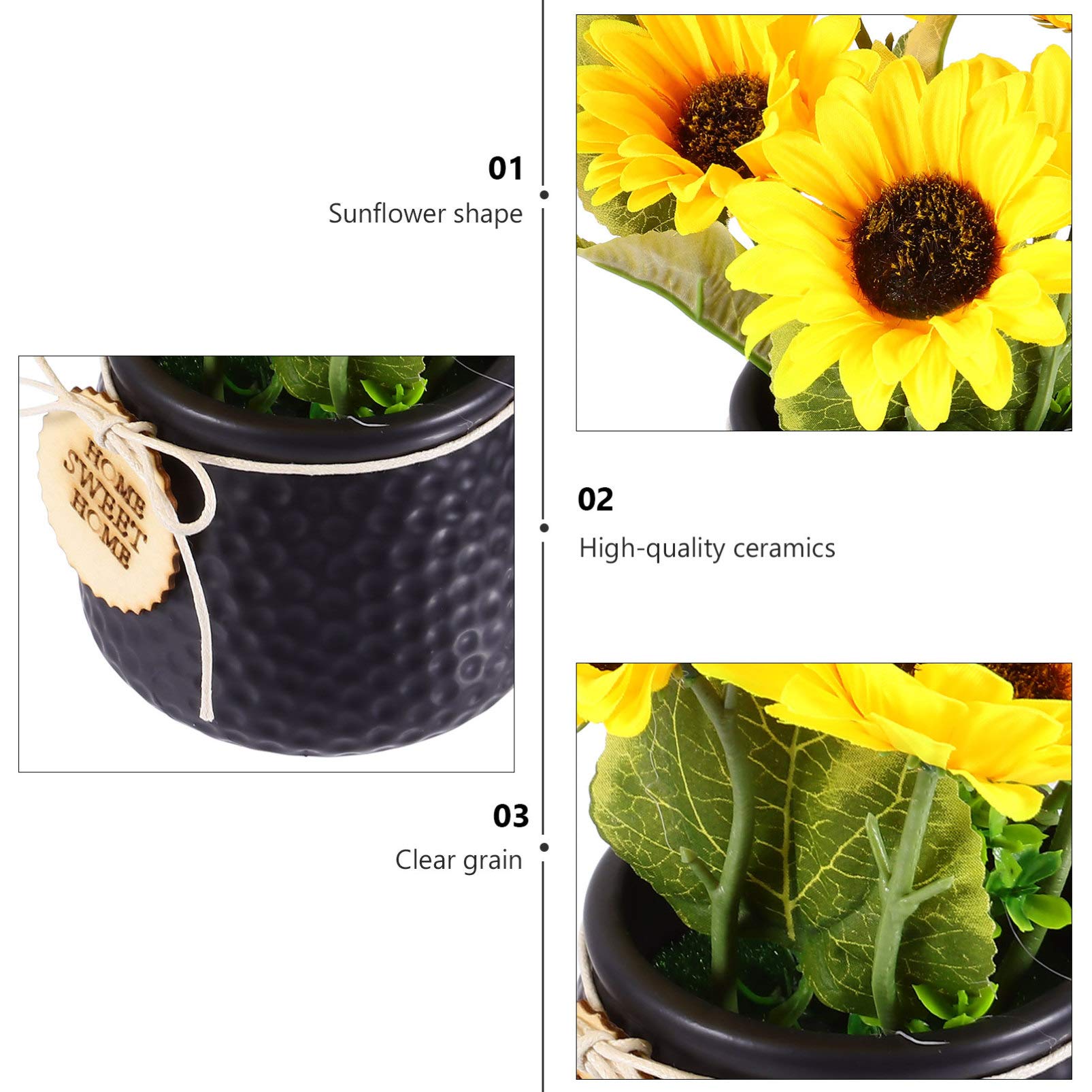 Pot Décoratif Tournesol Artificiel - Faux Tournesol Réaliste, 20x20x7 Cm, Fer Et Plastique - Déco Salon/bureau