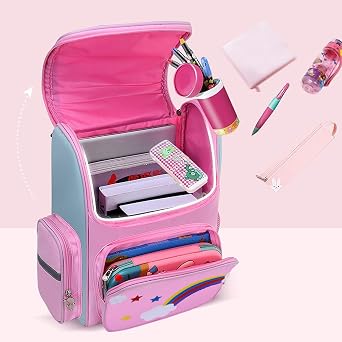 HT HONOR . TRUST Kids Backpack Girls School Bag Pink Purple backpacks for Girls 4 5 6 7 8 years old Children's backpacks Large Travel Bookbag