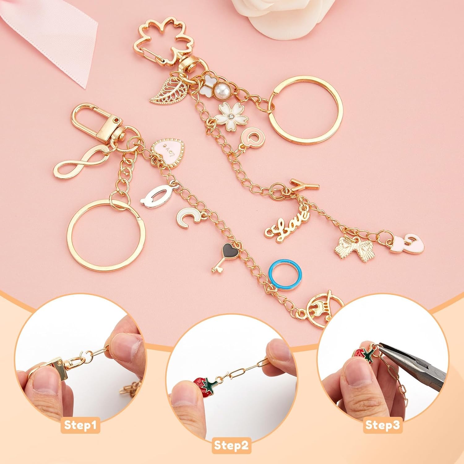 534Pcs DIY Keychain Making Kit with 228 Charms, Including 24 Keychain Clips Hooks 30 Extender Chain 200 Jump Ring Jewelry Plier Jewelry Making Supplies for Custom Key Ring Set Christmas Crafts Gifts
