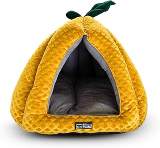 Premium Soft Pumpkin-Shaped Hut for Cat and Kitten | Cozy Indoor Pet Bed with Removable Cushion | Ideal for Cats & Kittens | Elegant Mustard Pet Cave House for Rest & Sleep
