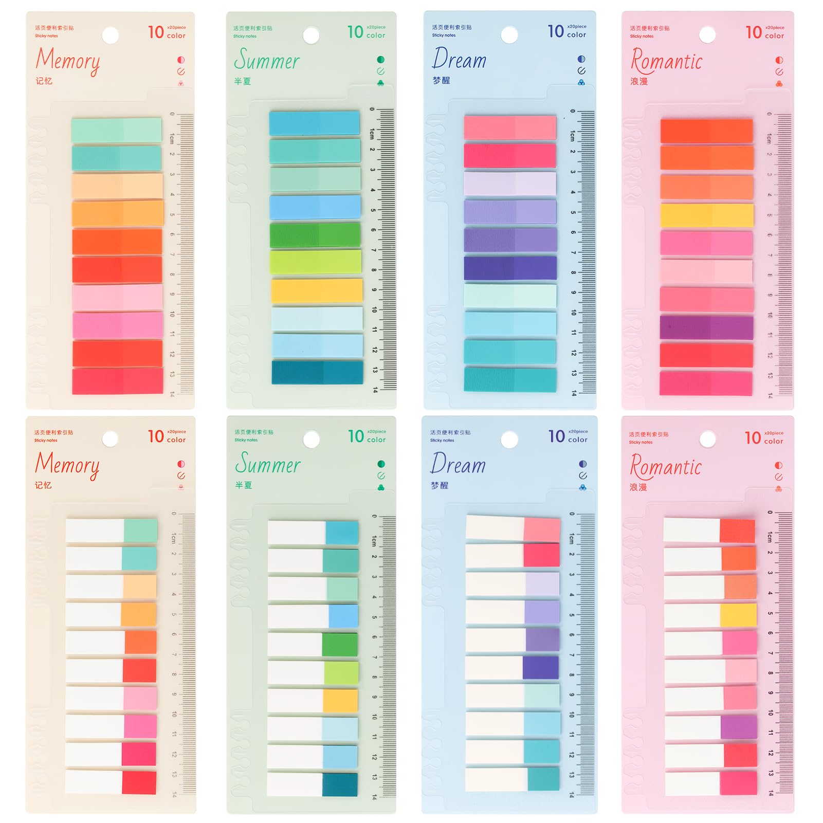 200 Stück Haftnotizen Tabs, Gray Stile Pagemarker Selbstklebend Pastell Beschreibbare Haftstreifen Klebezettel mit Lineal für Seitenmarkierung Lesezeichen (B-200 Stück Sunset Glow
