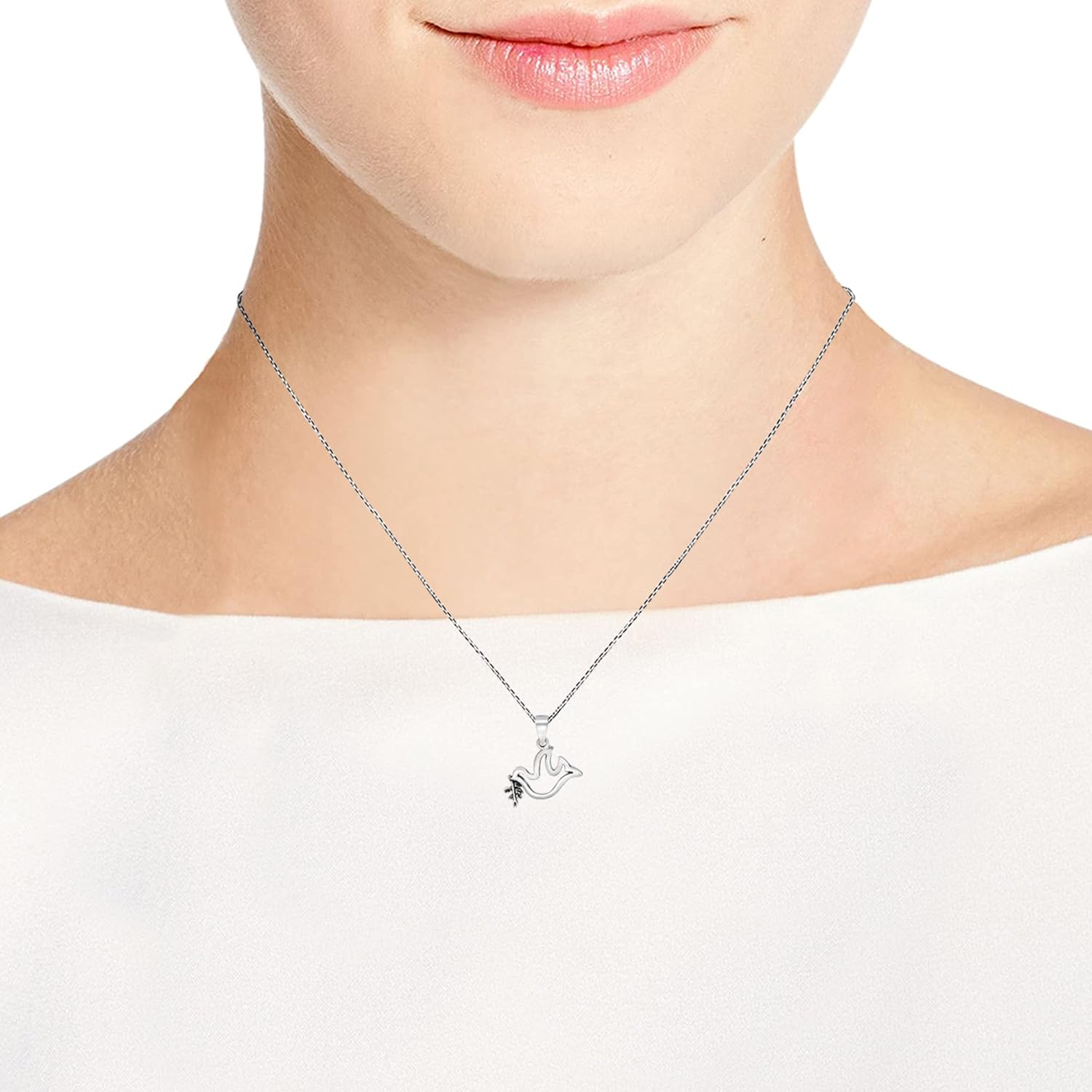 AeraVida .925 Sterling Silver Dove and Olive Leaf Pendant Necklace for Women Peace Bird Jewelry Animal Charm Nature Inspired Polished Oxidized Cable Chain Gift Ready | 18 inch - Image 6