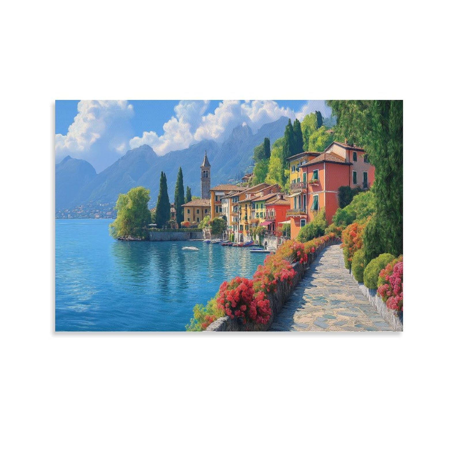 YYVKPMLXC Art Giclee Canvas Lake Como Pictures on Canvas Colorful Architecture Wall Art Print Artwork Painting Pictures Decor by Paintings Ready To Hang for Home Decor 20x30inch(50x75cm)