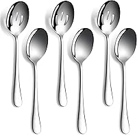 LayHyand 6-Piece Stainless Steel Serving Spoons Set - 3 Solid & 3 Slotted, 8.7" Large Buffet Utensils for Kitchen, Parties & Banquets