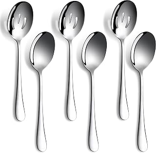 LayHyand 6-Piece Stainless Steel Serving Spoons Set - 3 Solid & 3 Slotted, 8.7" Large Buffet Utensils for Kitchen, Parties & Banquets