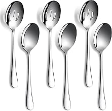 6 Pieces Serving Spoons Set, 8.7 Inch, Includes 3 Serving Spoons and 3 Slotted Spoons, Stainless Steel Buffet Banquet Spoons, Large Spoons Utensils Cutlery Set for Home, Kitchen