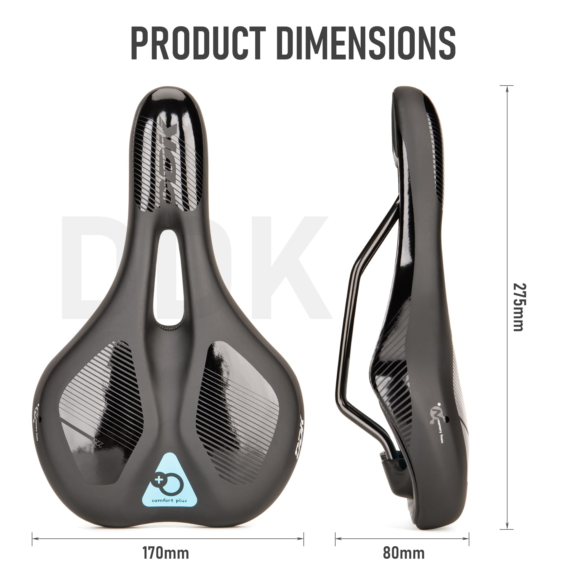 DDK Comfort Plus - Sillín de Bicicleta con Espuma viscoelástica para aliviar la presión y amortiguar los Golpes, cómodo y Suave sillín Acolchado para Hombre y Mujer