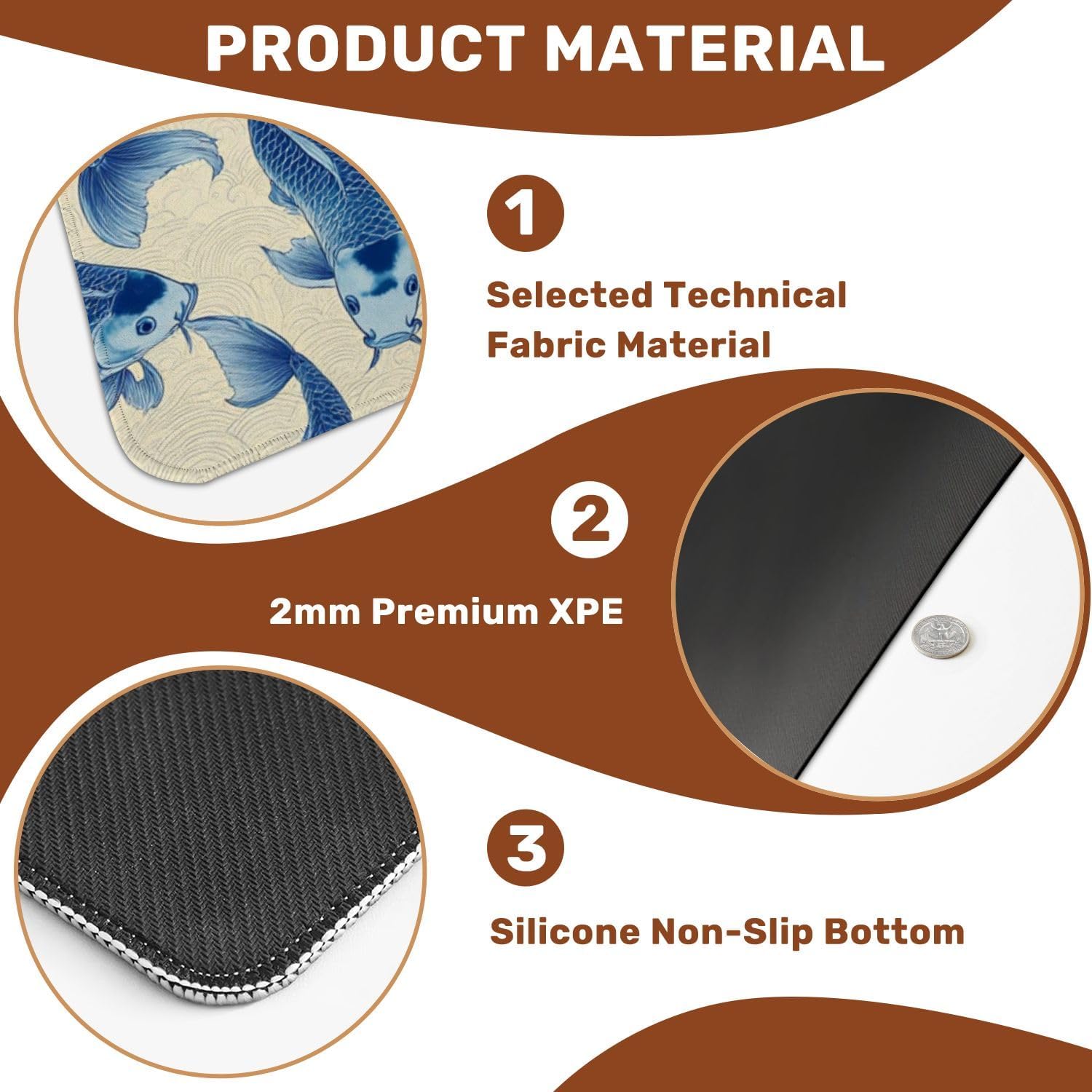 Chinoiserie Mahjong Mat with Carrying Bag 31.5" x 31.5" Blue Fish Elegant Wave Non-Slip Noise Reduction Table Mat for Mahjong Poker Dominoes Card Games