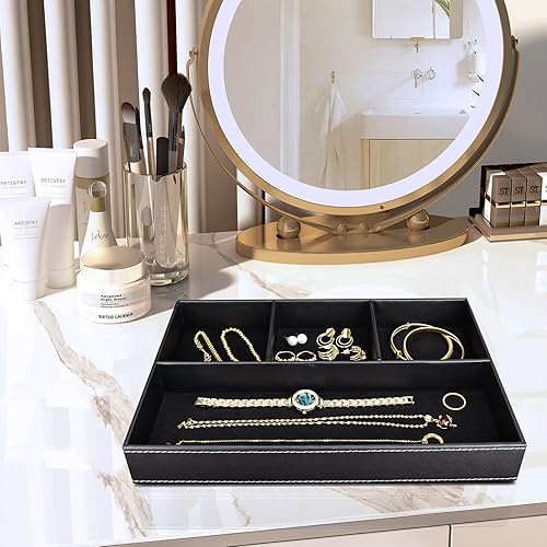 Miniatura 2 de GORESE Bandeja de valet de piel sintética para hombres, bandejas apilables para joyas, bandeja organizadora de cajón, organizador de mesitas de