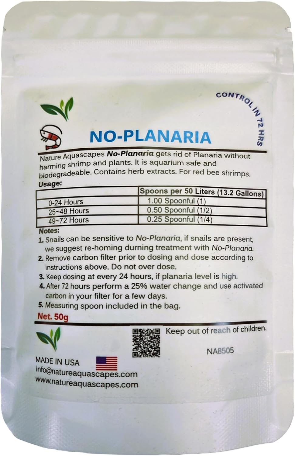 No Planaria Shrimp Safe-Planaria, Hydra Killer for Shrimp, Fish and Planted Tanks (25 gram)