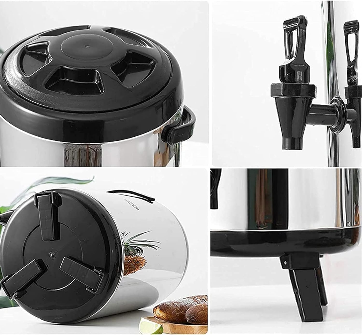 Soporte de agua caliente para grifo de 10 l/12 l/16 l, cubo aislado de acero inoxidable, barril de té con leche para agua caliente y bebidas, 16 l