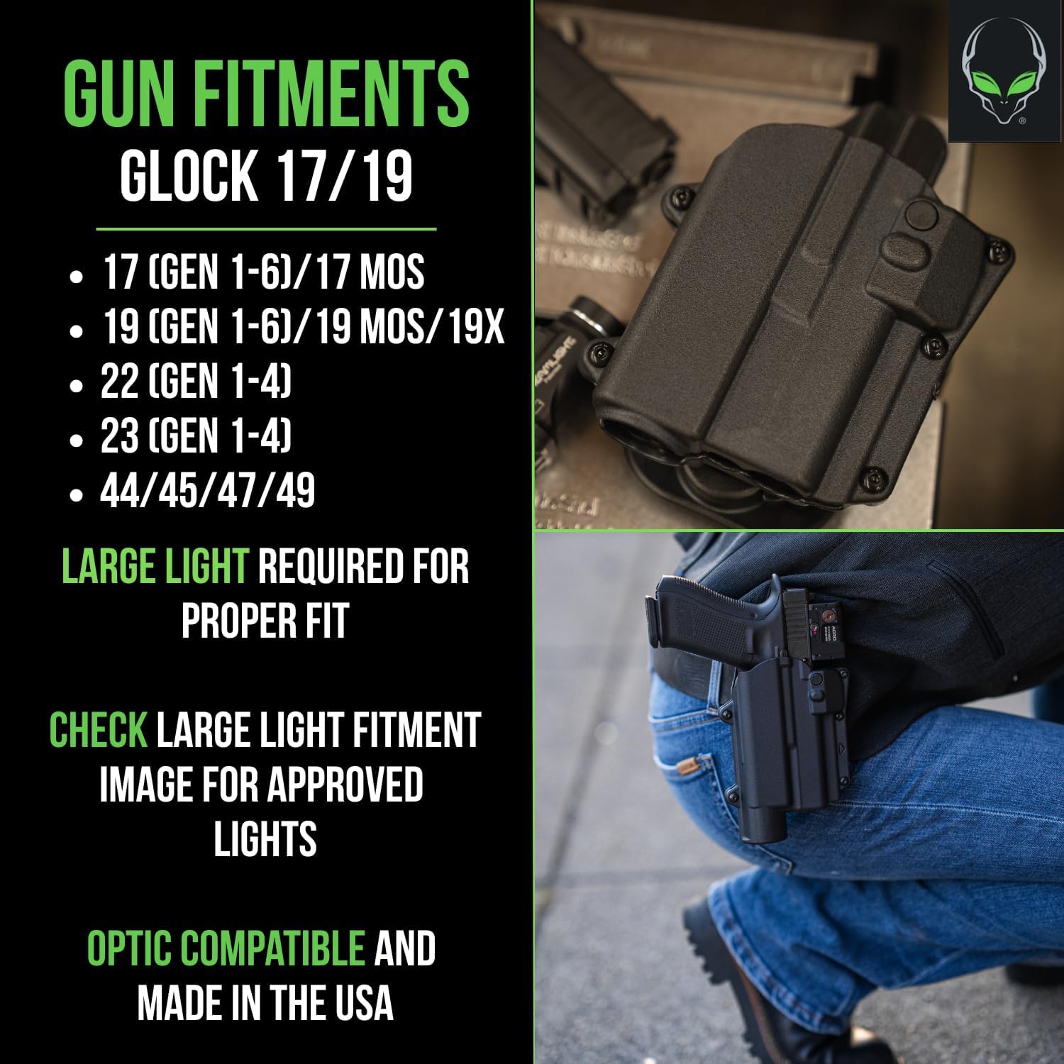 Alien Gear Rapid Force Level 2 OWB Holster – Locking Belt Slide – Right Hand – Compatible with Sig Sauer and Glock Models – No Light, Compact Light, and Large Light Options