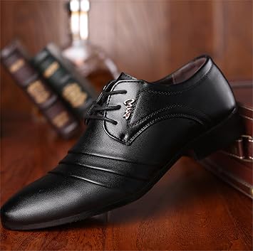 Men's Business Leather Shoes Casual Pointed Toe Formal Leather Lace-up Sleeve Low Top Shoes Wedding Shoes for Men