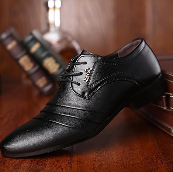 Men's Business Leather Shoes Casual Pointed Toe Formal Leather Lace-up Sleeve Low Top Shoes Wedding Shoes for Men