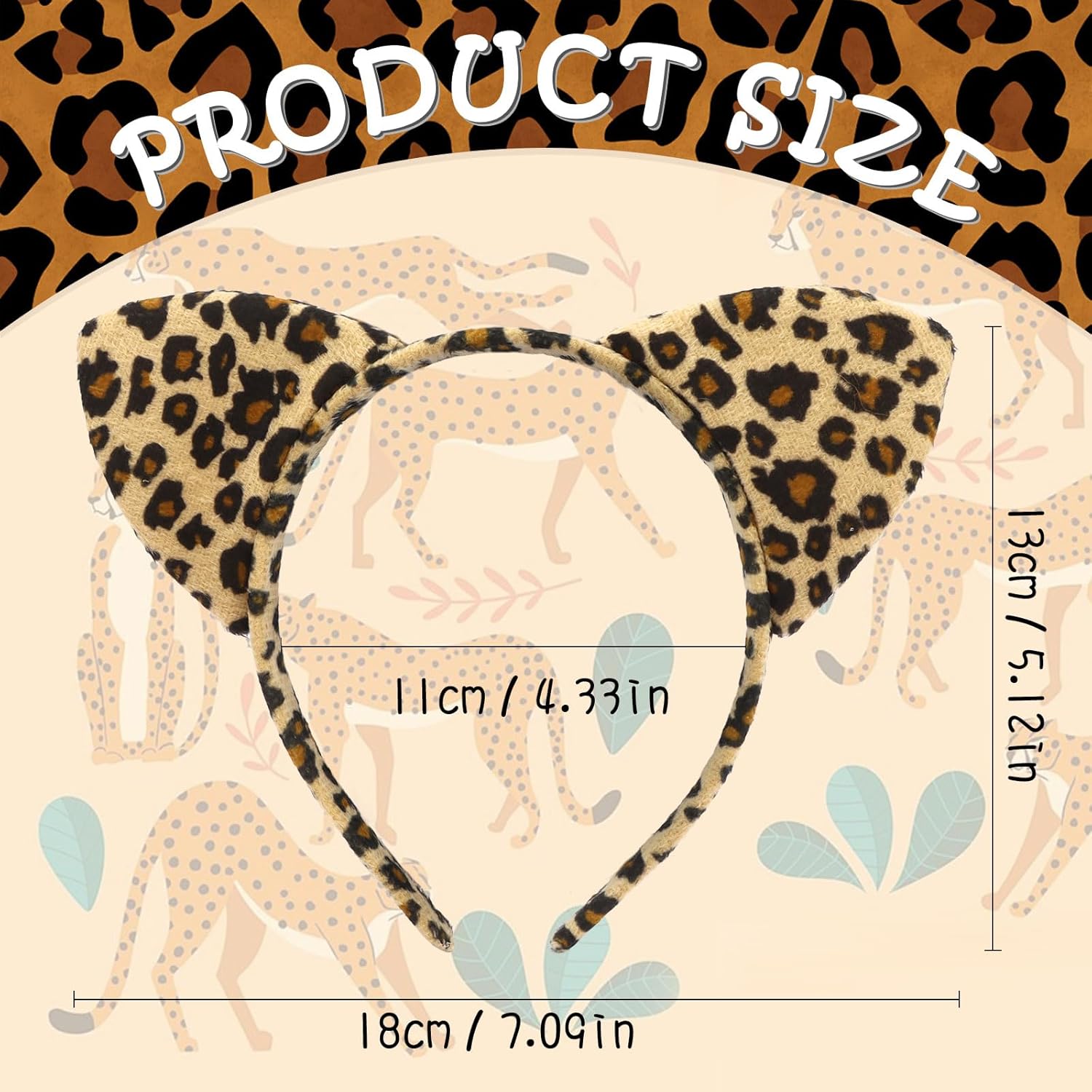 3Pcs Leopard Ears Headband for Women, Furry Animal Ears Headbands Hair Accessories With Cheetah Print for Adult Halloween Cosplay Costume Makeup Washing Face - Image 2