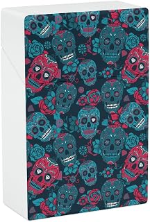 Day of The Dead Colorful Sugar Skull Cigarette Case Smoking Box Pocket Holder Lightweight Match Coin Pouch for Men Women