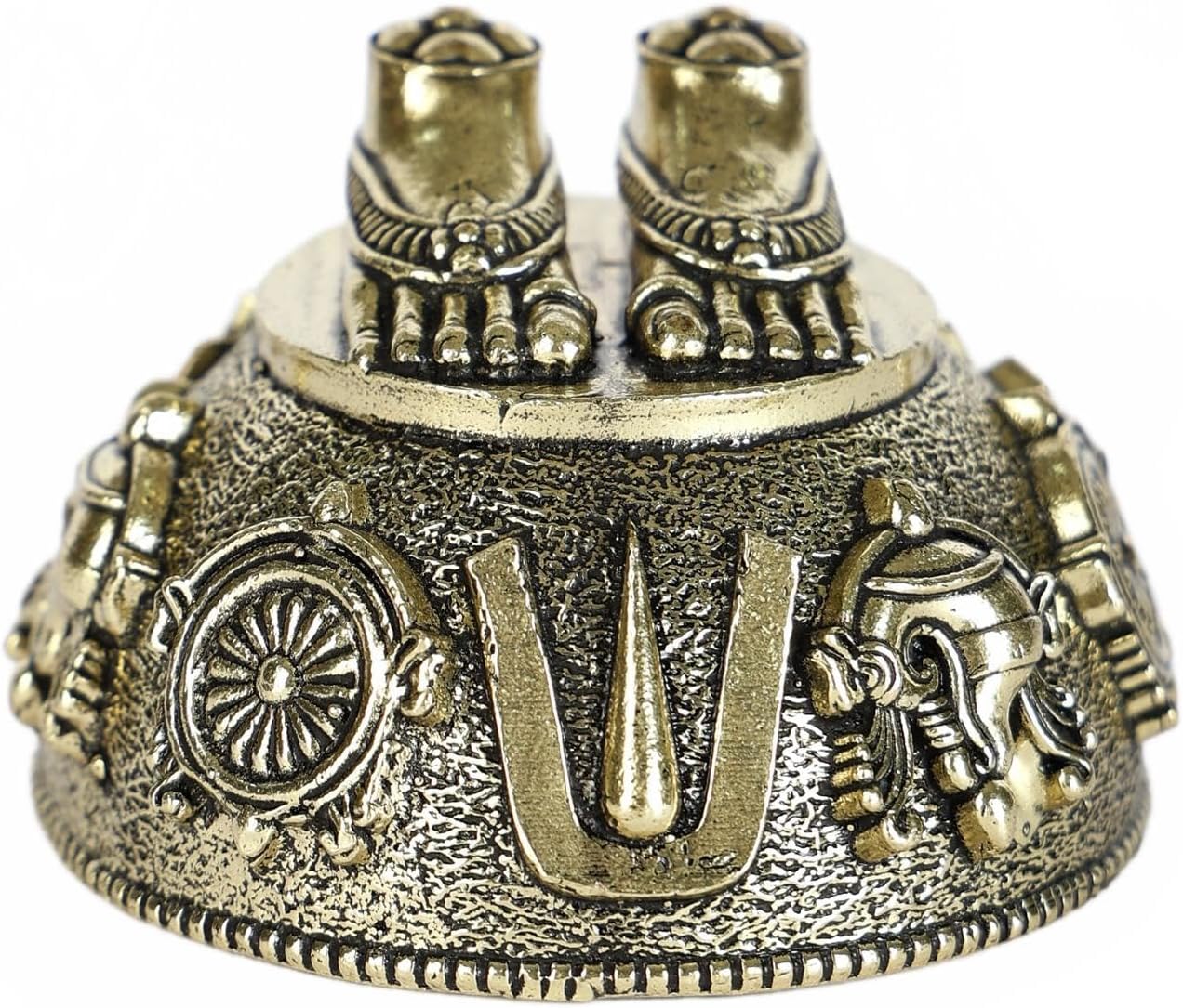 Exotic India Small Superfine Brass Vishnu (Perumal) Charan Paduka | Vishnu Feet for Pooja Room, Shanku Chakra Namam Gift