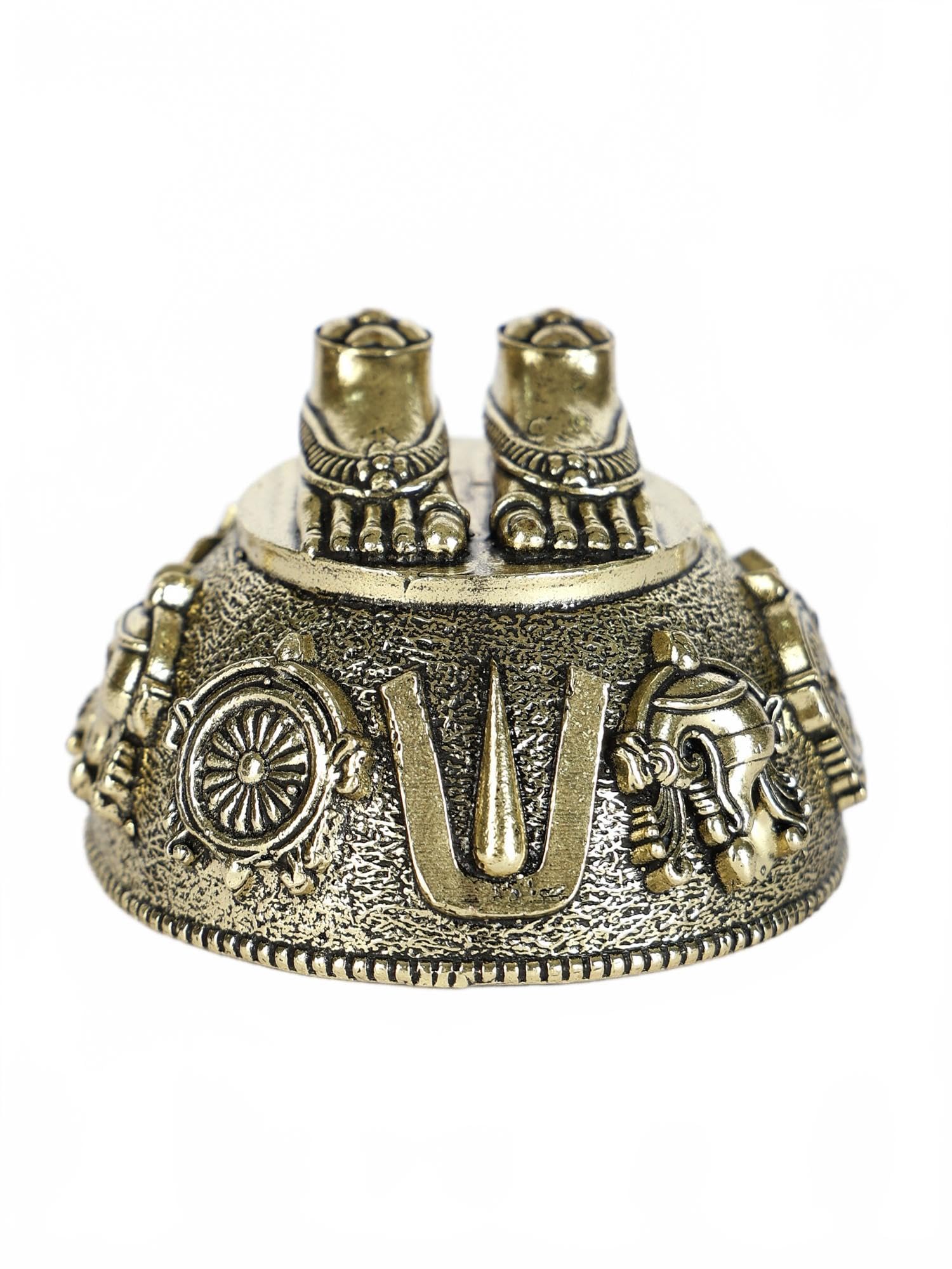 Exotic India Small Superfine Brass Vishnu (Perumal) Charan Paduka | Vishnu Feet for Pooja Room, Shanku Chakra Namam Gift